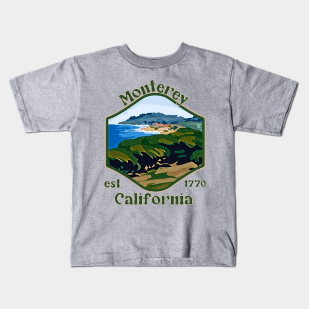 Monterey California Kids T-Shirt by Slightly Unhinged
